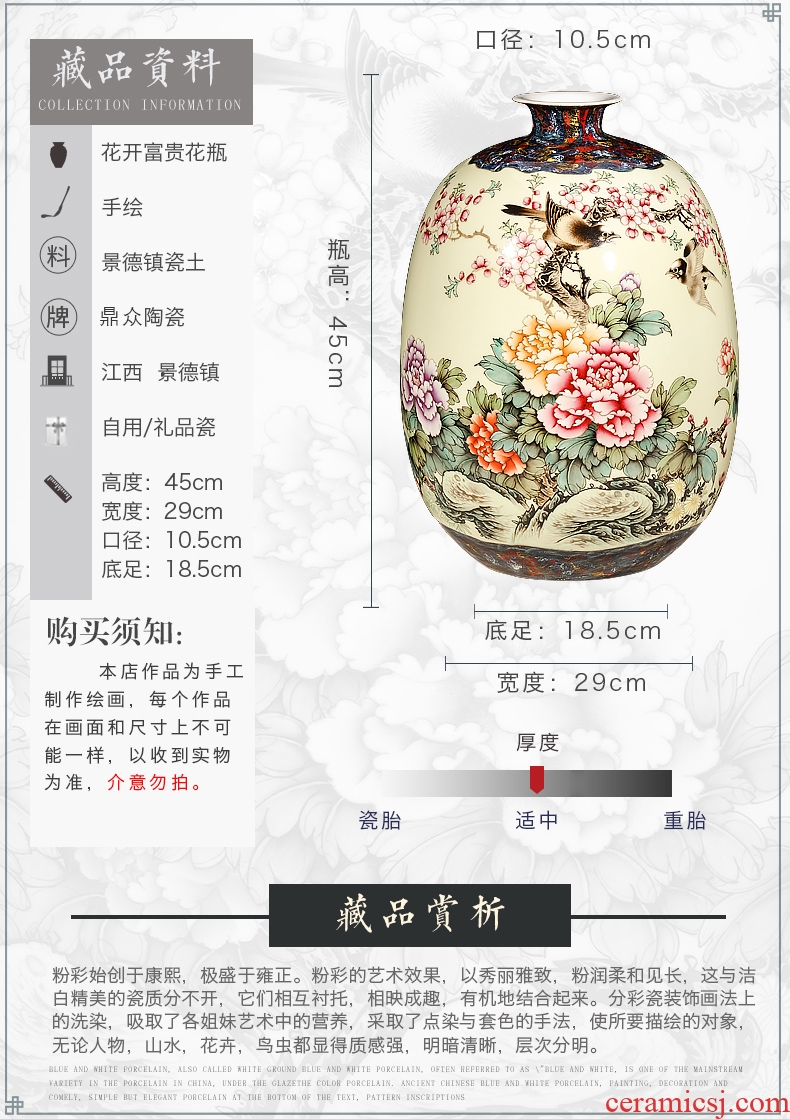 Jingdezhen ceramic masters hand draw pastel large vases, antique Chinese style living room home office decorations furnishing articles - 603643076229