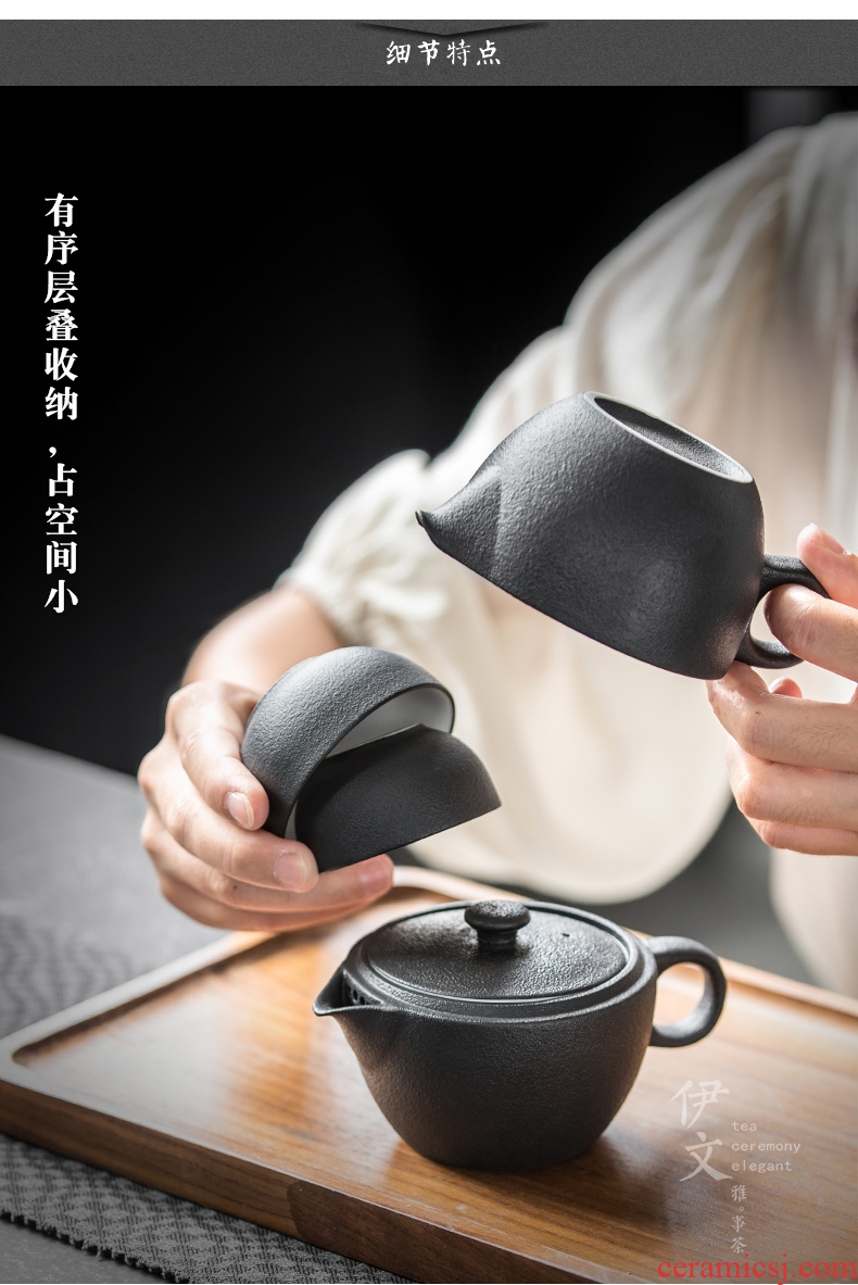 Evan ceramic travel kung fu tea set suit portable package crack cup outdoor improvised a pot of four cups of Japanese