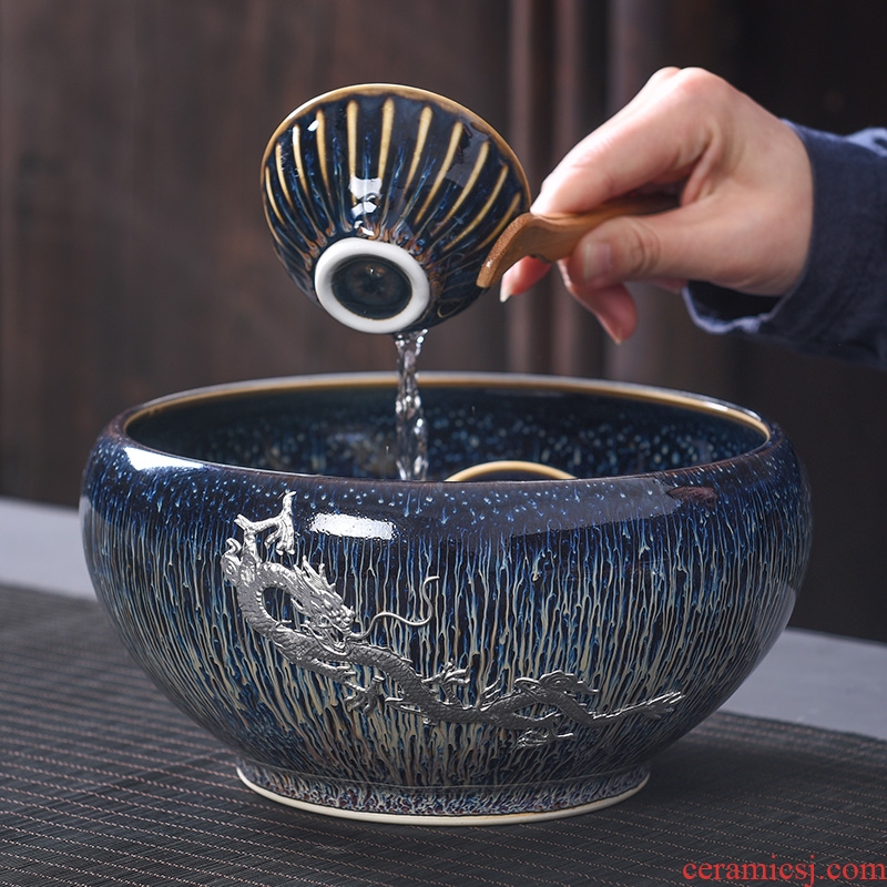Tao blessing silver obsidian change jingdezhen blue drawing big tea wash household receive drawing star light cup wash basin