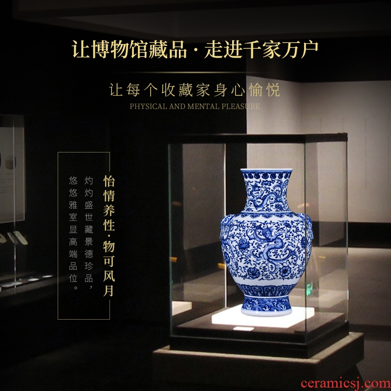 Jingdezhen blue and white antique ceramics new Chinese style living room TV cabinet dry flower big vase household adornment furnishing articles