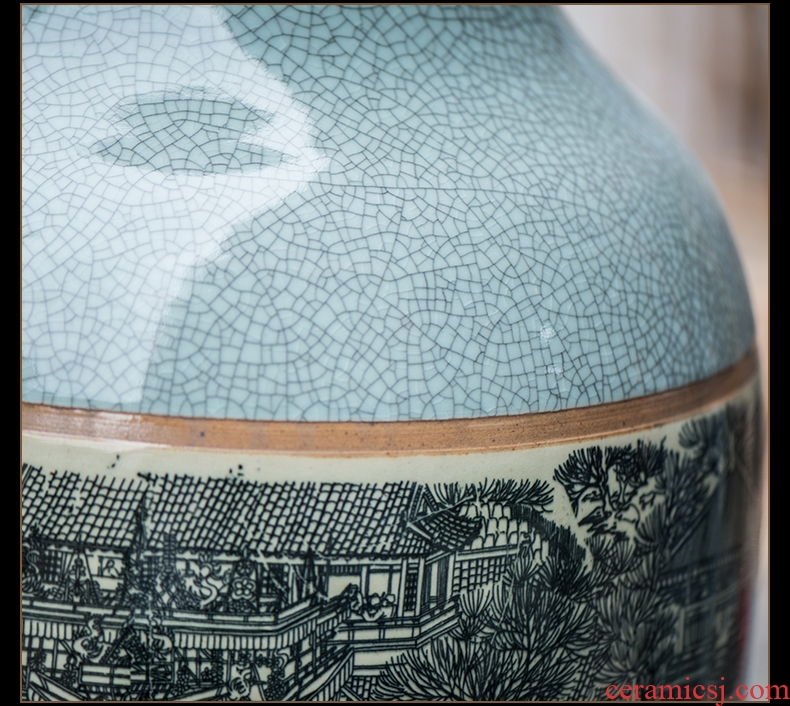 Jingdezhen ceramic large antique hand - made sitting room place decoration of Chinese style household adornment of blue and white porcelain vase - 599068870482