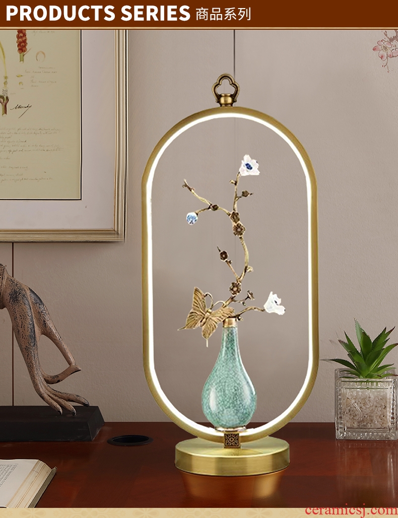 Santa marta tino, new Chinese style full copper lamp light lamp contracted key-2 luxury of bedroom the head of a bed lamp new classic ceramic art restaurant