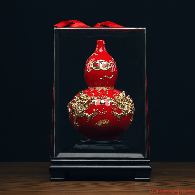 Oriental clay ceramic bottle gourd furnishing articles paint line carve handicraft creative opening version into gifts/blessing