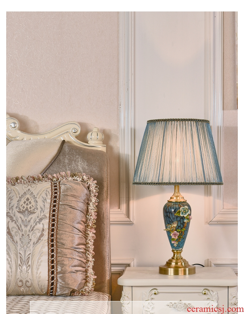 American retro full copper colored enamel lamp european-style luxury study creative ceramic marriage of bedroom the head of a bed room living room