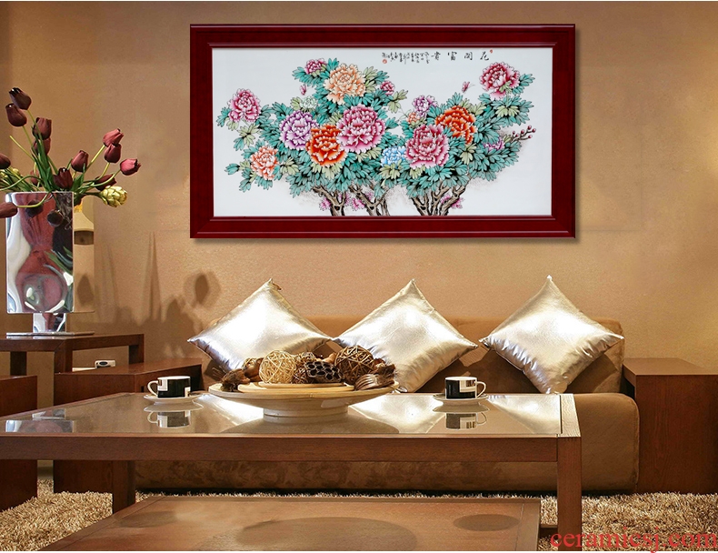 Jingdezhen hand - made ceramic plate painting enamel peony wall hanging teahouse study is decorated metope hangs a picture hang mural box