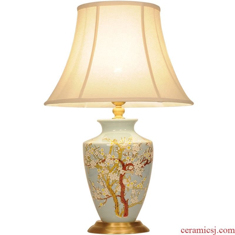 LED lamp All copper ceramic desk lamp of bedroom the head of a bed creative move hand - made painting of flowers and a sitting room, a study of new Chinese style lamp