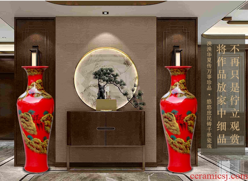 Jingdezhen blue and white lotus flower peony 1.2 meters 1.4 meters 1.6 meters hand - made ceramic floor open big vase and furnishing articles - 602078209860