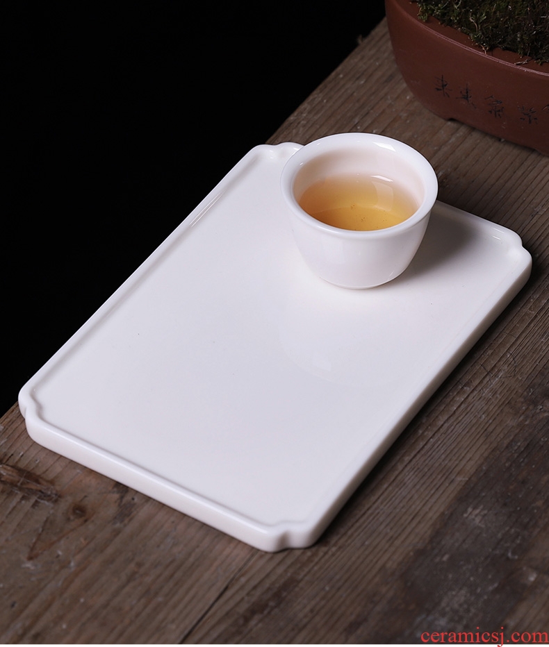 Dehua white porcelain dry bubble machine ceramic tea tray tray home sitting room small rectangle contracted zen pure Chinese style