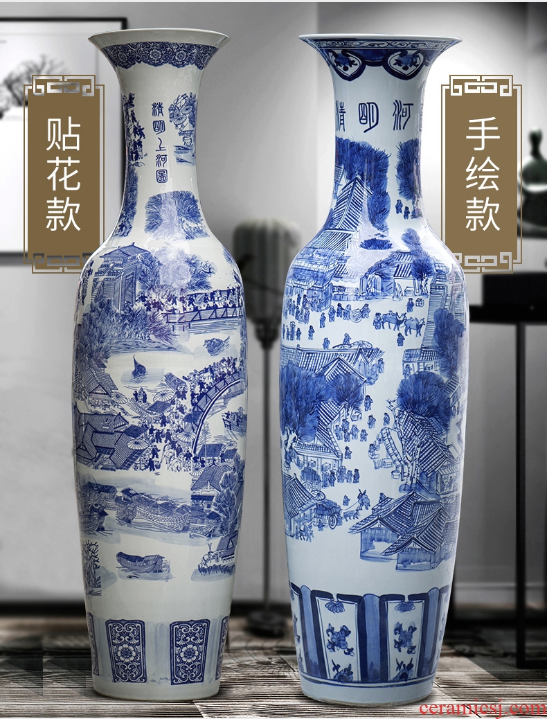 Jingdezhen ceramic painting the living room the French antique blue and white porcelain vase qingming festival furnishing articles furnishing articles - 598913548713 hotel decoration