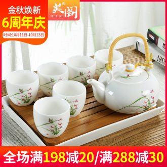 Beauty cabinet ceramic tea set suit household girder pot of high-capacity cold cold suet porcelain kettle pot teapot teacup