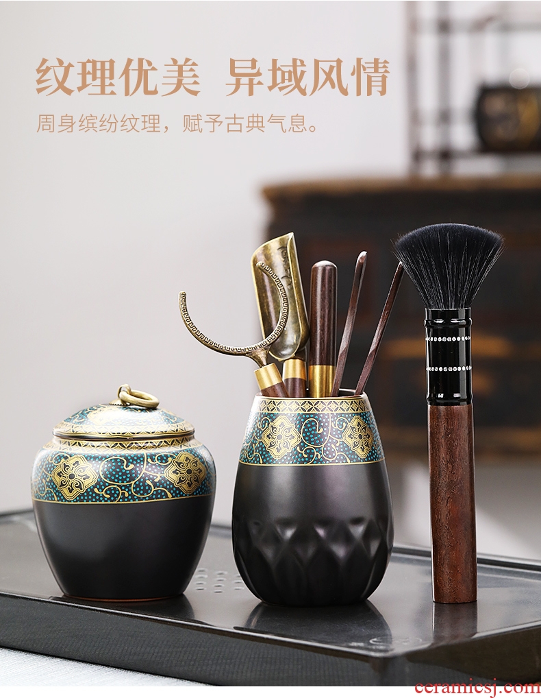 Tang Xian tea six gentleman's suit ChaGa tea art YangHuBi tea accessories of caddy ceramic seal cans