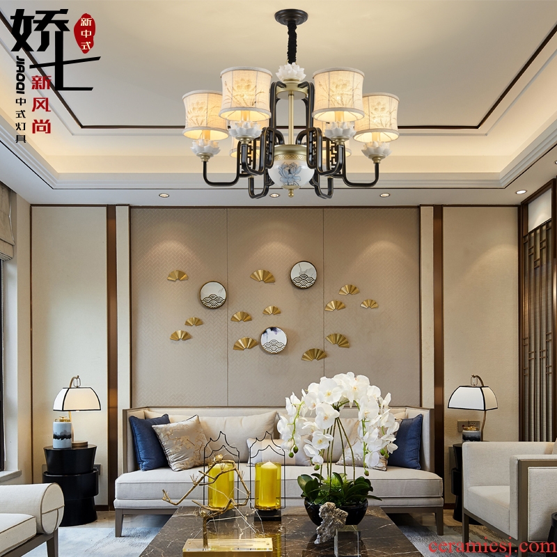 New Chinese style droplight sitting room lamp Chinese wind restoring ancient ways hand-painted zen ceramic lamp atmosphere of household archaize lotus lamps and lanterns