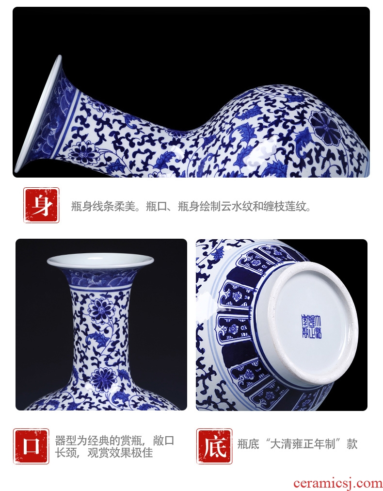 Jingdezhen blue and white porcelain ceramic vases, antique large flower arrangement of Chinese style living room TV cabinet home decoration furnishing articles - 600938722049