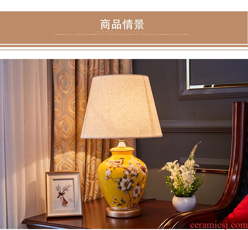 Ceramic lamp American pastoral European new Chinese style restoring ancient ways is the sitting room bedroom sweet home dimming bedside table lamp
