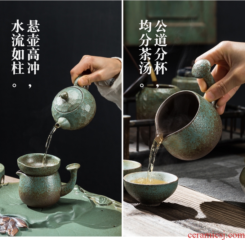 Zen kung fu tea set ceramic teapot teacup tureen tea tray storage household contracted tea tea coarse pottery