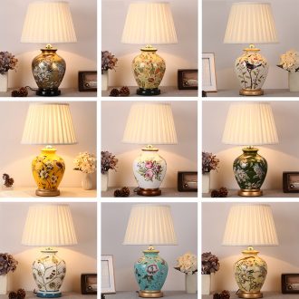 The Desk lamp of bedroom the head of a bed lamp sitting room of the new Chinese style restoring ancient ways American European rural warm warm light ceramic Desk lamp of the remote control