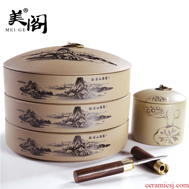 Beauty cabinet coarse pottery tea cake ceramic clay pot store tea POTS tea tin as cans of multilayer large - sized caddy fixings