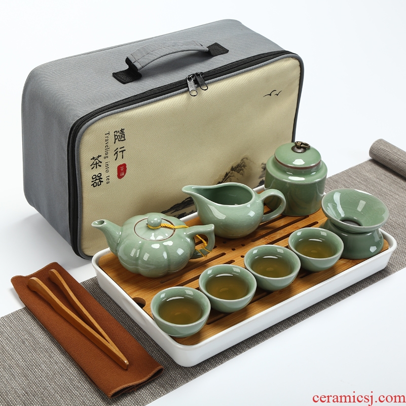 Travel kung fu tea set suit Japanese crack a pot of four four people outdoor portable package household ceramic cups