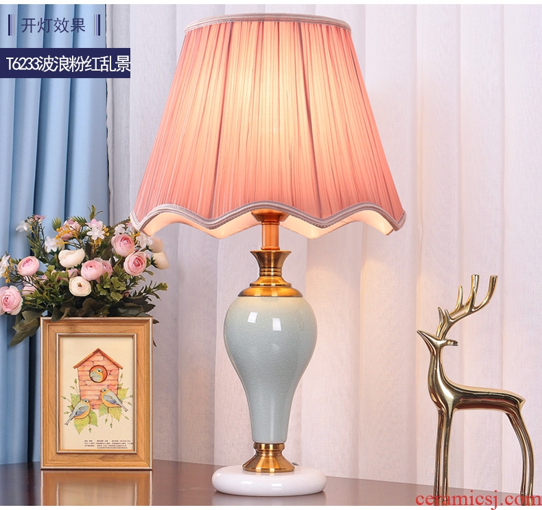 American ceramic desk lamp bedroom nightstand lamp sweet American creative modern household remote control wedding decoration