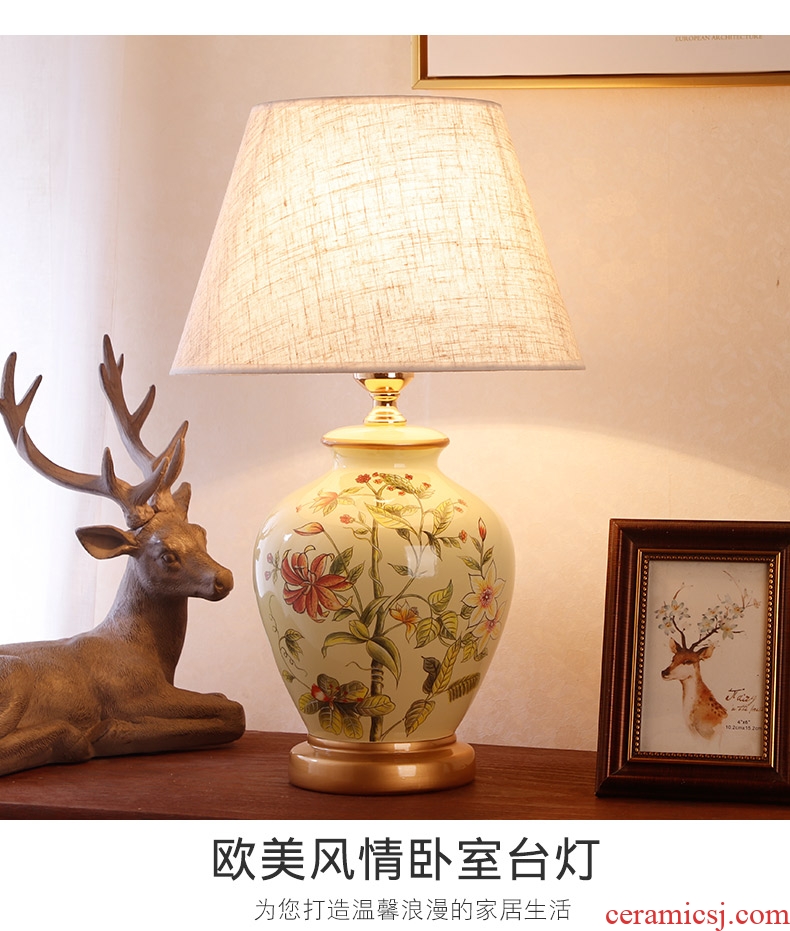 Ceramic lamp American bedroom living room study of new Chinese style restoring ancient ways European - style decorative lamps and lanterns is I warm bedside lamp