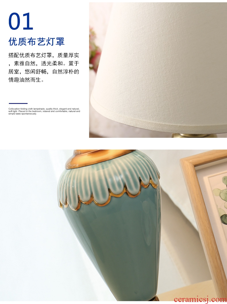 American lamp decoration wedding room desk lamp of bedroom the head of a bed warm light ceramic contracted and I creative fashion sweet got connected