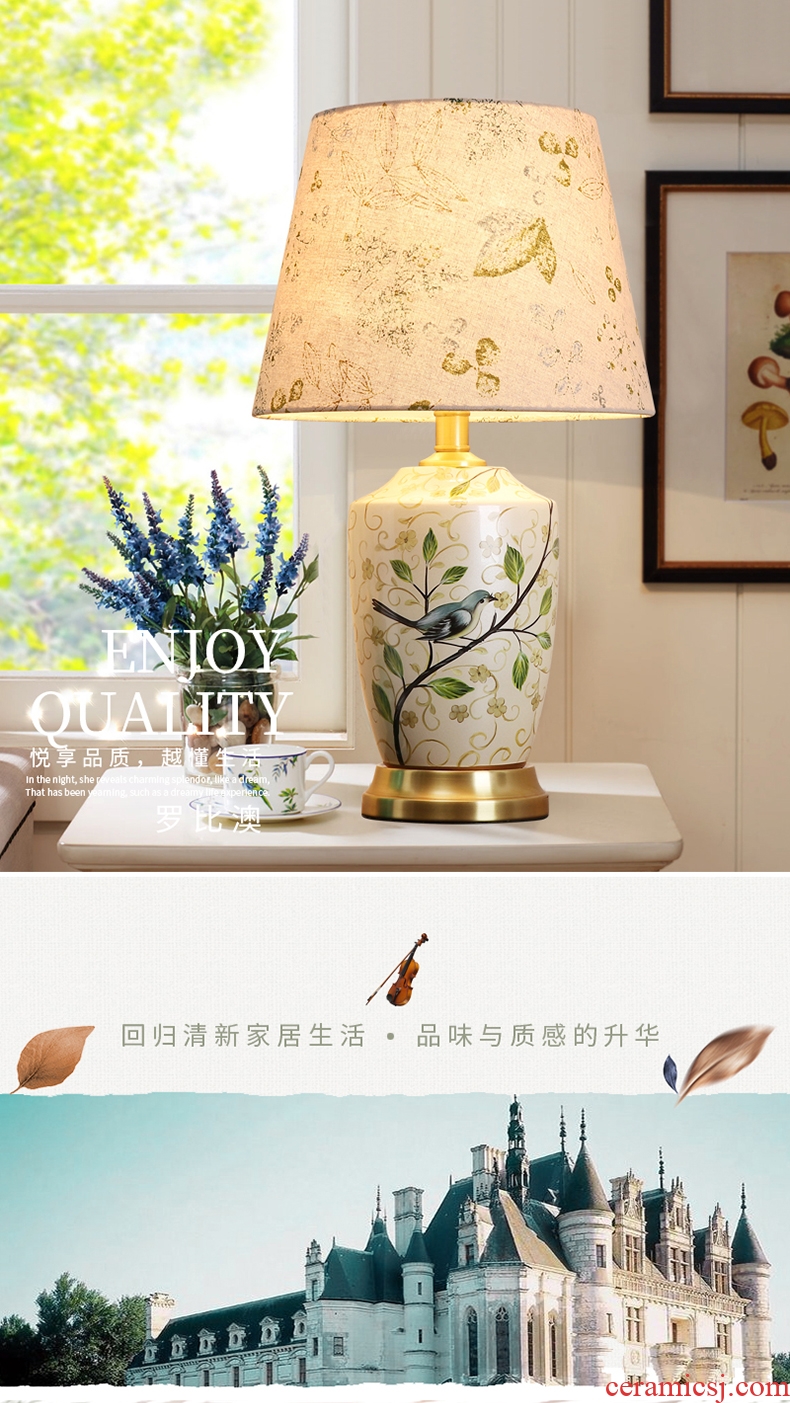 Desk lamp of bedroom nightstand lamp creative adjustable romantic contracted sitting room room warm warm light of new Chinese style ceramic lamp