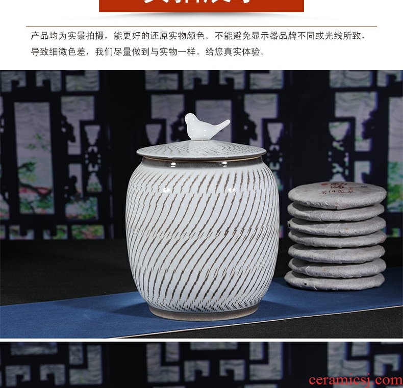 Continuous grain of jingdezhen ceramic POTS puer tea caddy fixings white bread jar airtight 357 g of tea bag