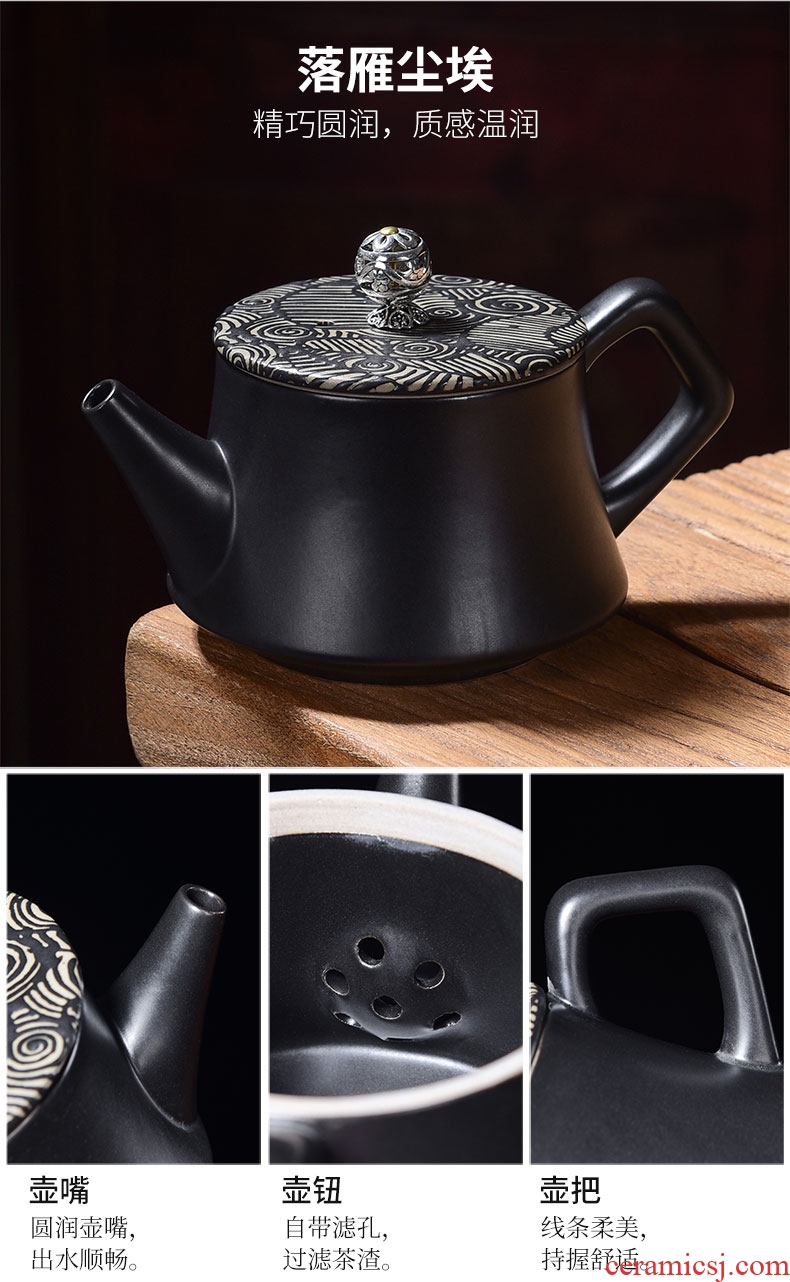 Kung fu tea tao blessing black zen suit household ceramics of the silk road the whole tea kettle cup group