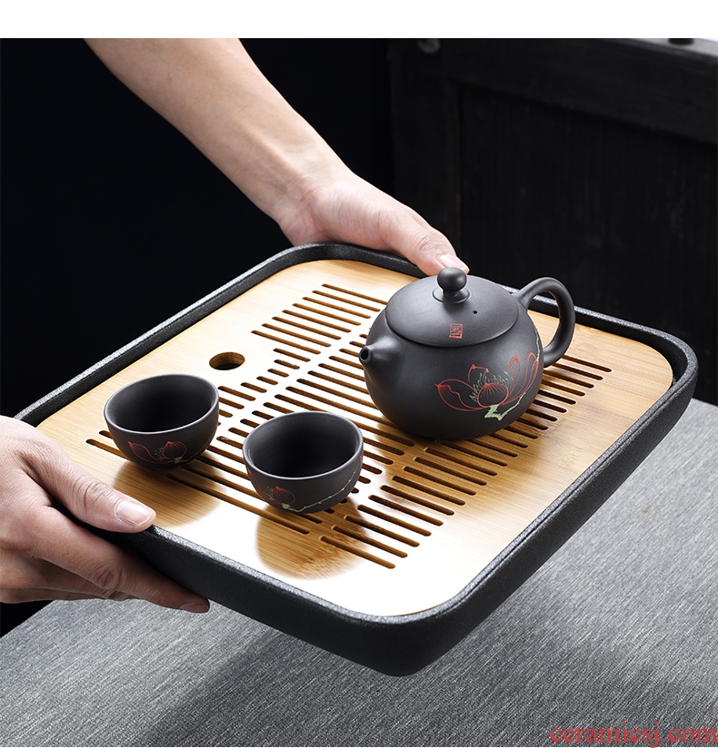 Beauty cabinet household ceramic tea tray storage simple type dry tea saucer dish rectangular tea sea contracted tea sets