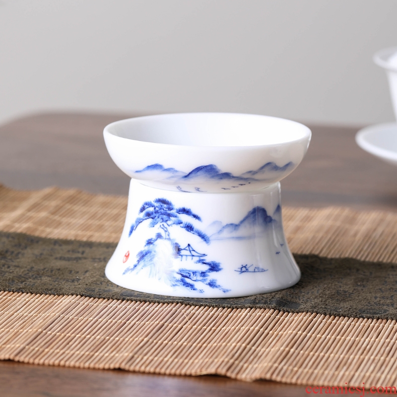 Qiu time ceramic kunfu tea filters white porcelain hand - made scenery) tea - leaf filter tea accessories