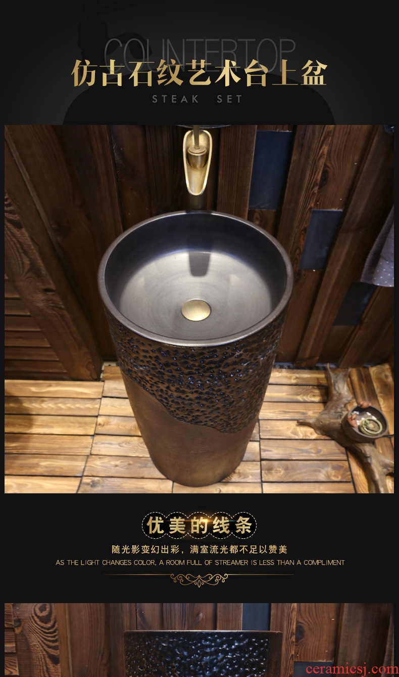 JingYan retro art pillar basin ceramic column type lavatory floor sink vertical integration the sink