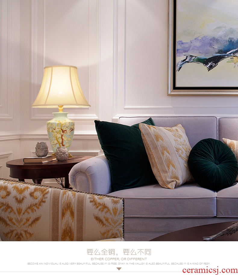 LED lamp All copper ceramic desk lamp of bedroom the head of a bed creative move hand - made painting of flowers and a sitting room, a study of new Chinese style lamp