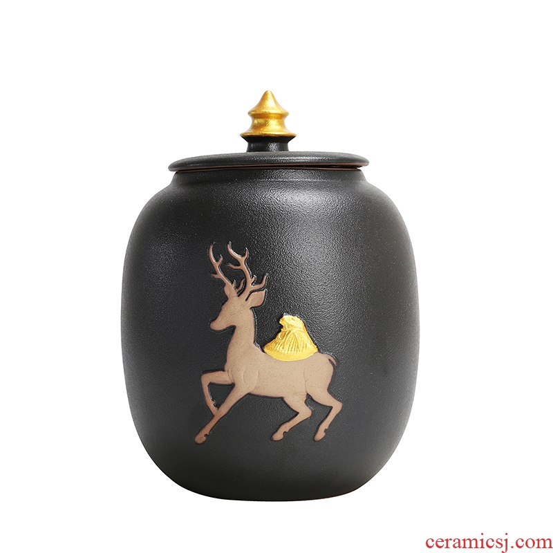 Auspicious a deer coarse pottery tea pot black and white ceramic margin area large seal storage tank retro puer tea pot