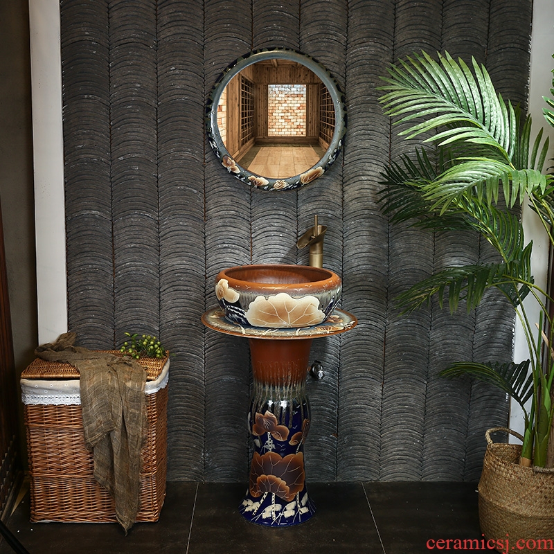 Pillar type lavatory balcony sink ceramic art basin of wash one Pillar basin bathroom floor