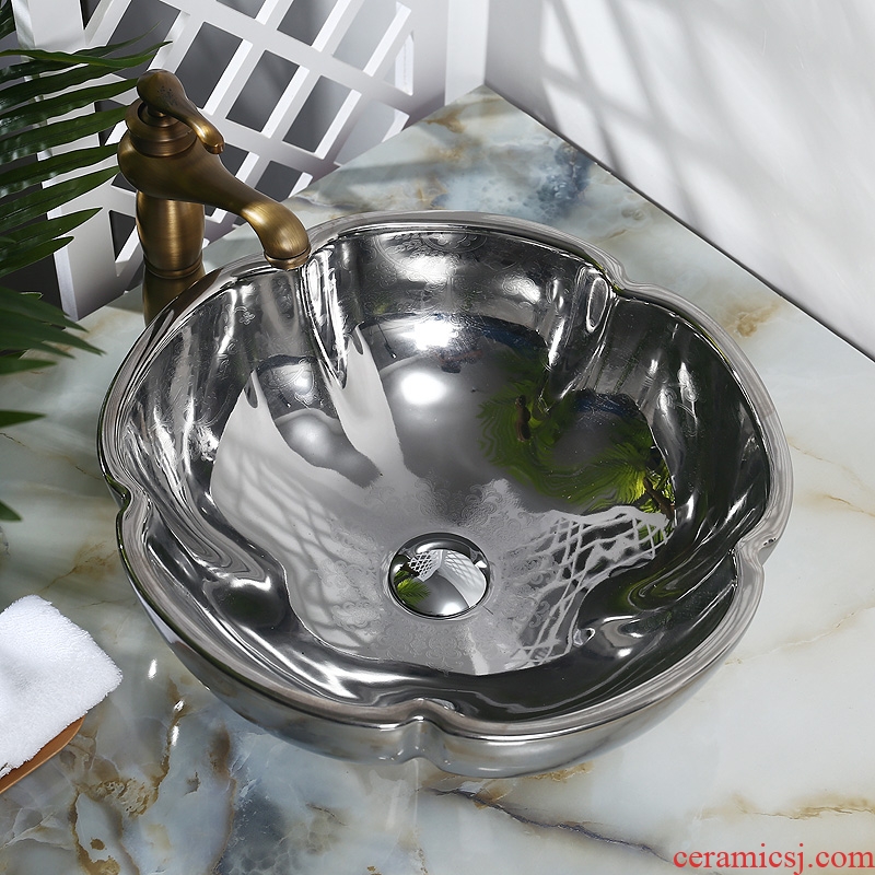 JingYuXuan ceramic lavatory basin basin sink key-2 luxury art stage quincunx silver dark flower pot