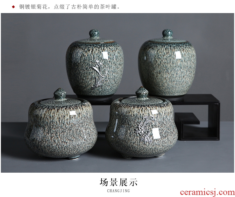 Auspicious edge in ceramic tea pot of red glaze with silver large storage seal pot home tea tea boxes