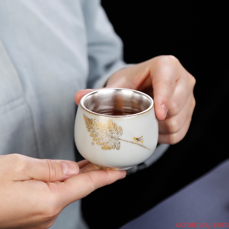 Tasted silver gilding silver cup cup large master cup single cup kung fu tea tea set, sample tea cup individual household ceramics