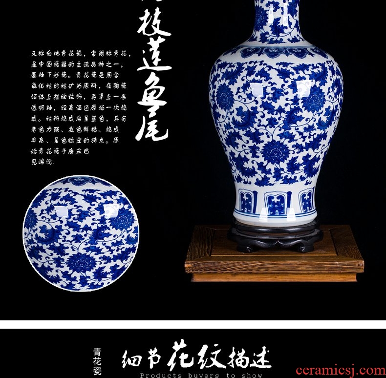 Continuous grain of jingdezhen ceramic general large as cans of blue and white porcelain vase modern vogue to live in the living room