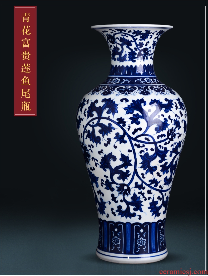 Jingdezhen ceramic I and contracted sitting room porch ground vase large light to heavy key-2 luxury high dry flower arranging flowers furnishing articles - 601210590265