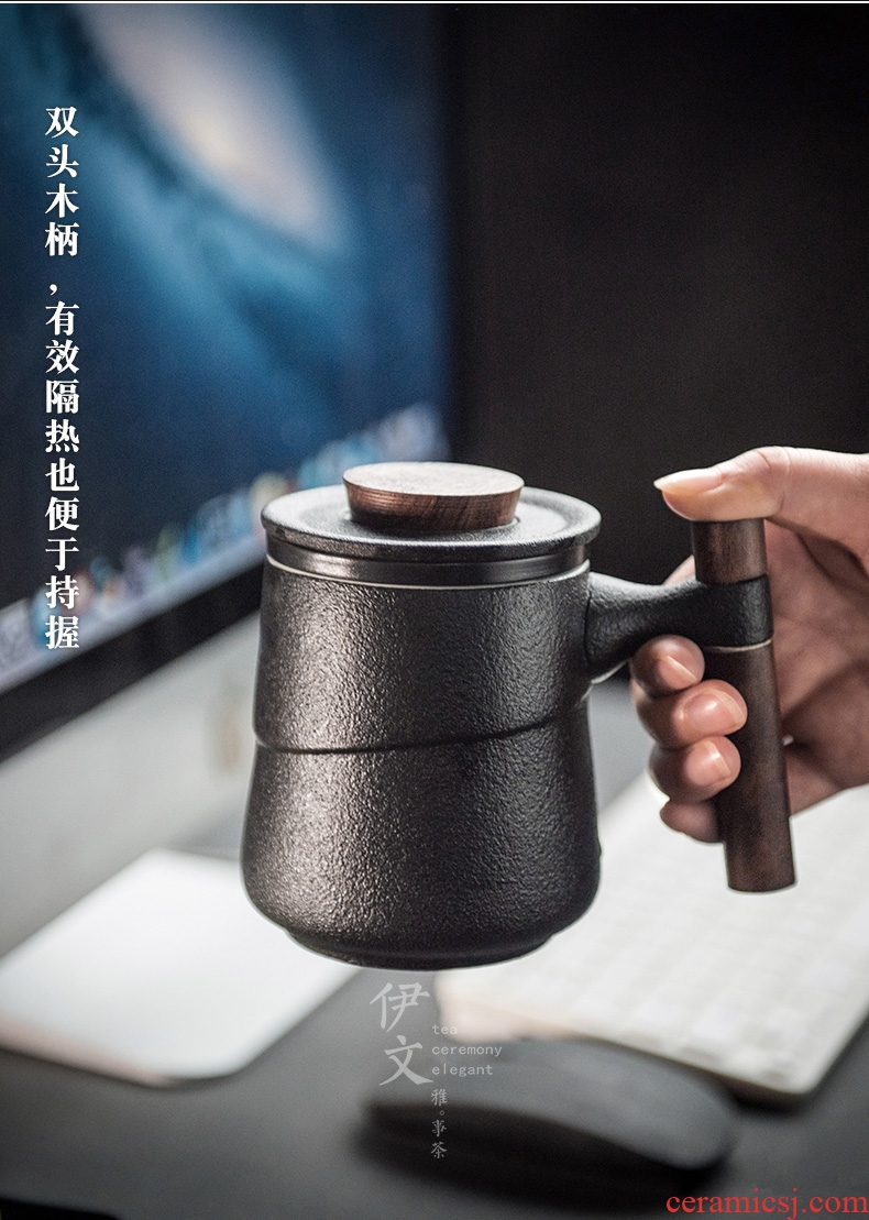 Even with wooden handle, ceramic filter cup mark cup custom with cover contracted office a single tea cup