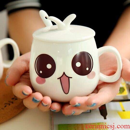 Ceramic drinking cup adult children with cover scoop home office koubei children lovely cartoon with a cover on it