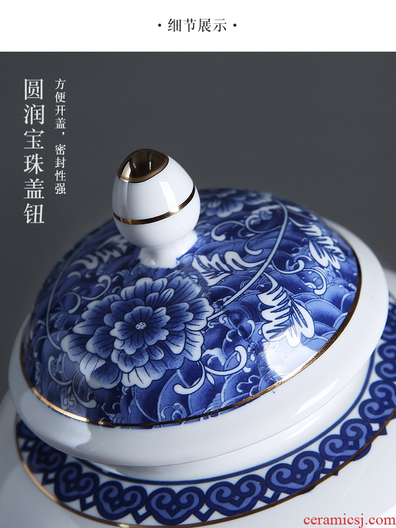Auspicious edge retro blue and white tea pot ceramic seal medium, general tank half catty a kilo to POTS