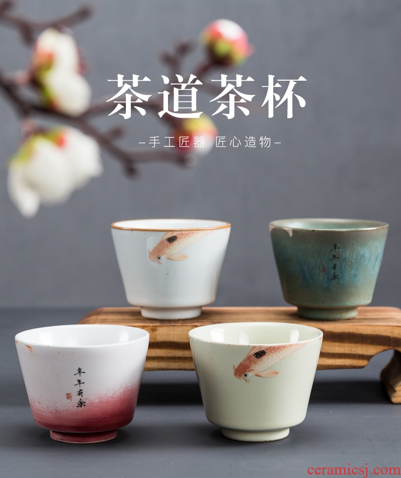 Kung fu tea set single cup sample tea cup individual household ceramics cup bowl kiln built master cup carp cup gift box