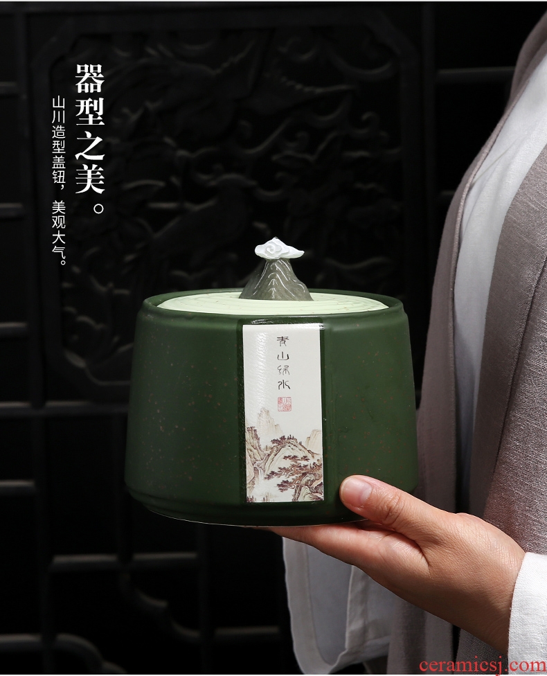 Auspicious edge tea caddy fixings ceramic tea tea box half jins to storage sealed jar