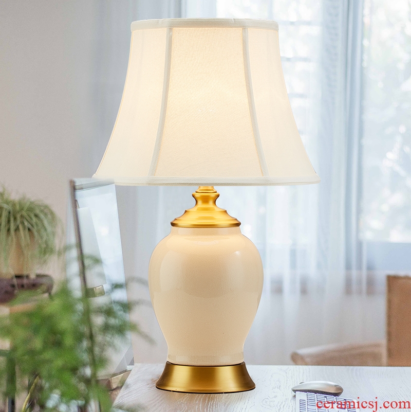 American I and contracted European bedroom whole copper ceramic bedside lamp of new Chinese style sweet home sitting room desk lamp