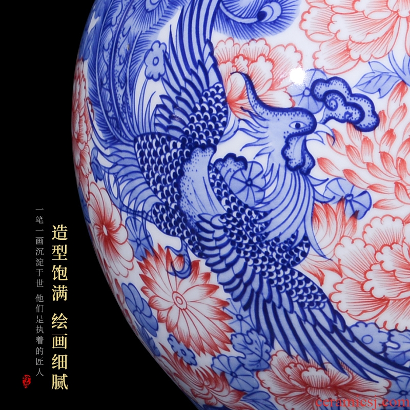 Jingdezhen ceramics archaize qianlong blue - and - white longfeng grain big gourd vases, Chinese style living room home decoration furnishing articles