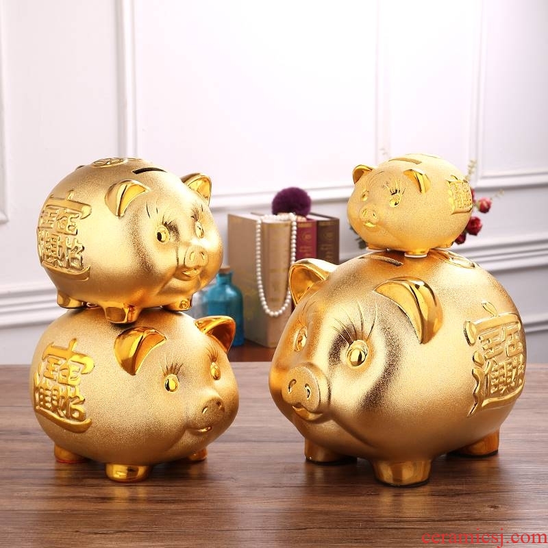 Ceramic golden piggy Banks couldn 't only do not take a cookie jar into the piggy bank can be a large capacity of adult children