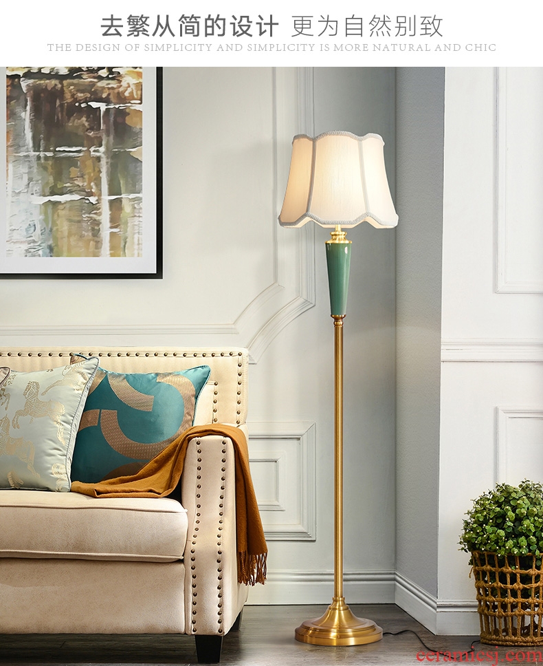 American ceramic sitting room floor lamp Nordic light villa key-2 luxury contracted restaurant bedroom whole copper vertical desk lamp of the head of a bed