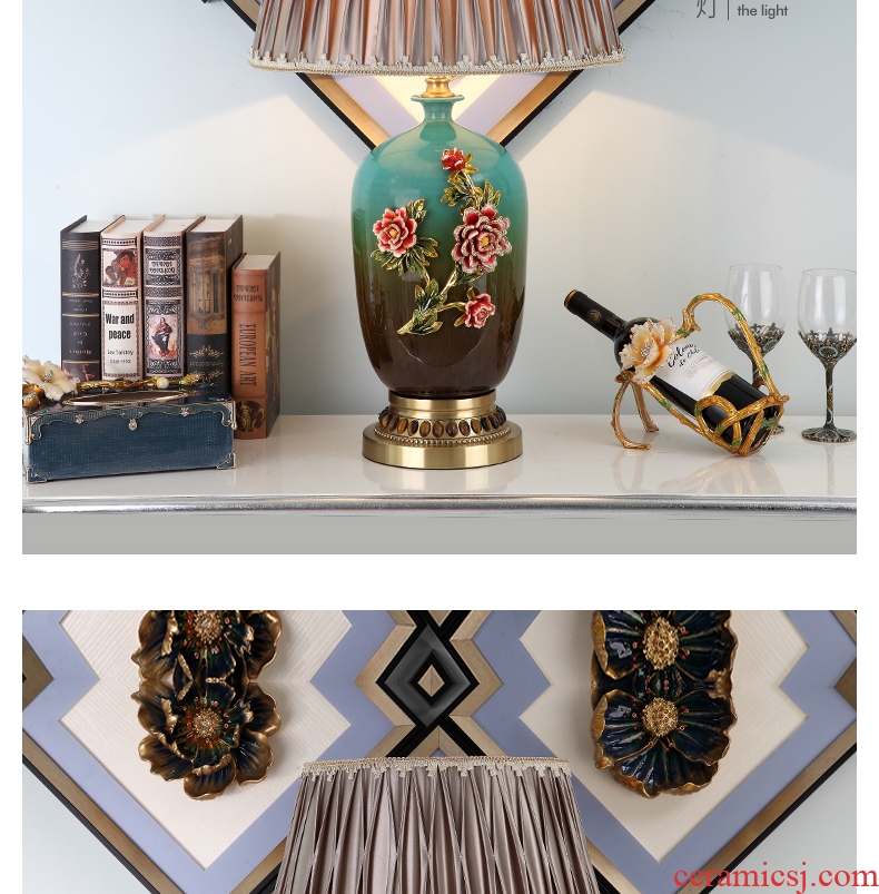 The American luxury full copper lamp sitting room adornment colored enamel porcelain lamps and lanterns of bedroom the head of a bed lamp act the role ofing villa