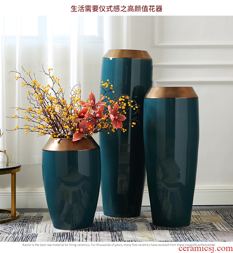 Chinese style household ceramics high porch decorate sitting room ground vase hydroponics simulation big dry flower Nordic decorative furnishing articles - 600317618219